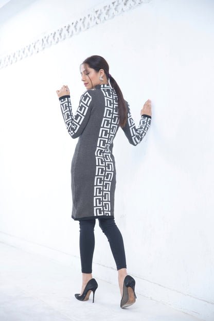 Inverted Zucca Ribbed Knit Sweater Dress