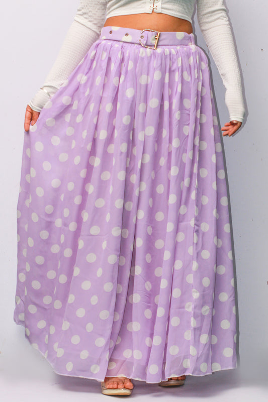 Lavender Polka Dot Belted Skirt