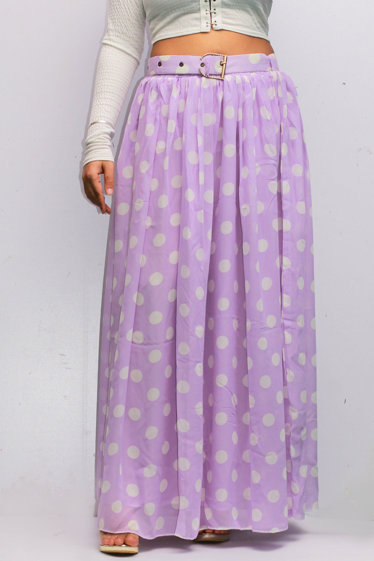 Lavender Polka Dot Belted Skirt
