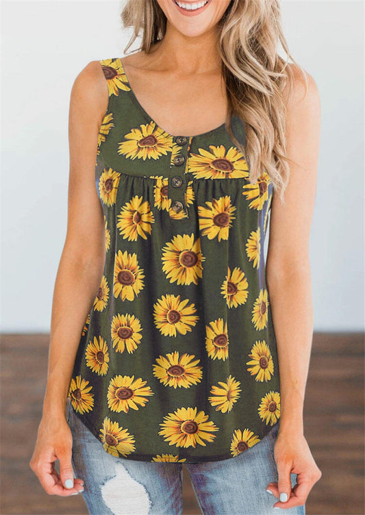 Exotic casual tee with sunflower pattern
