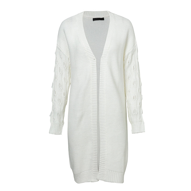 Creamy knitted long cardigan