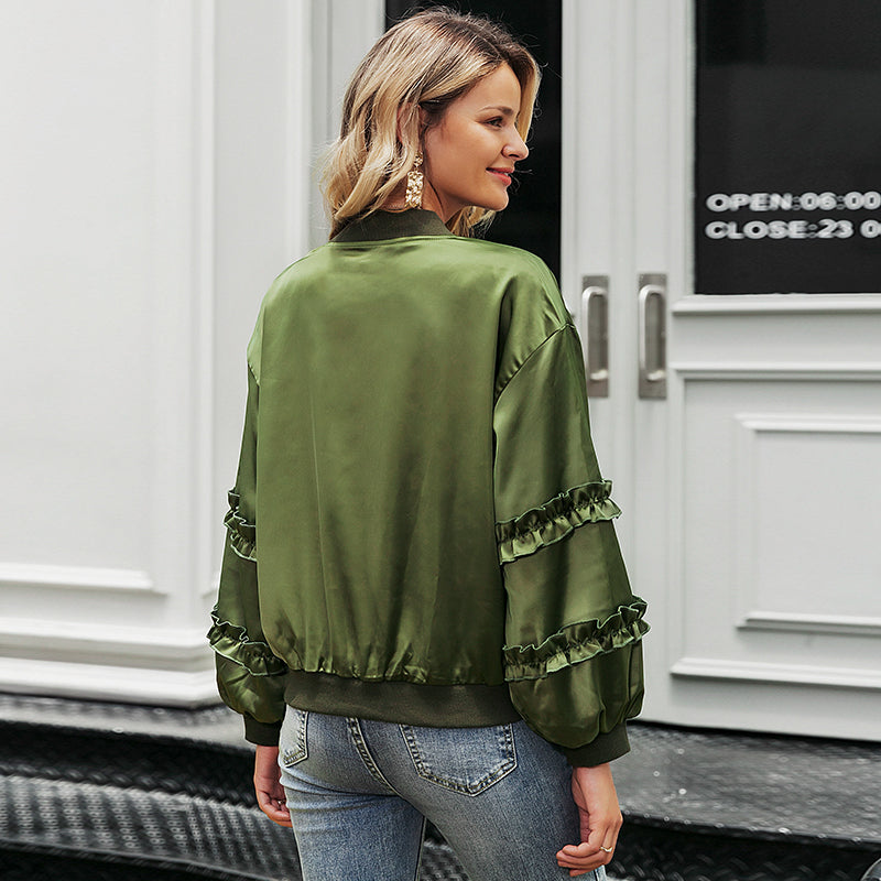 Pleats patterned sparkling green jacket