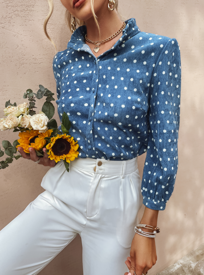 Blue polka dot patterned shirt