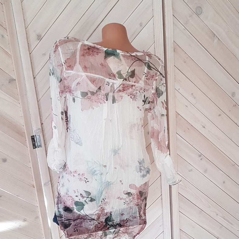 Long sleeves printed chiffon shirt