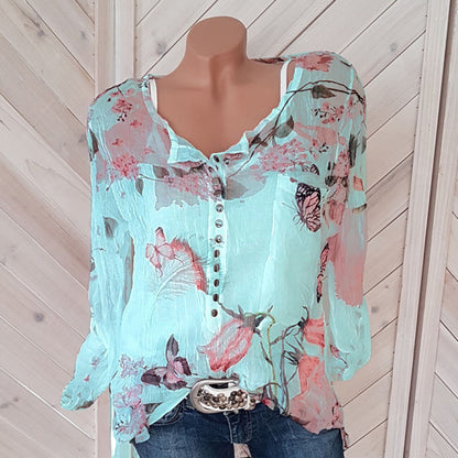 Long sleeves printed chiffon shirt