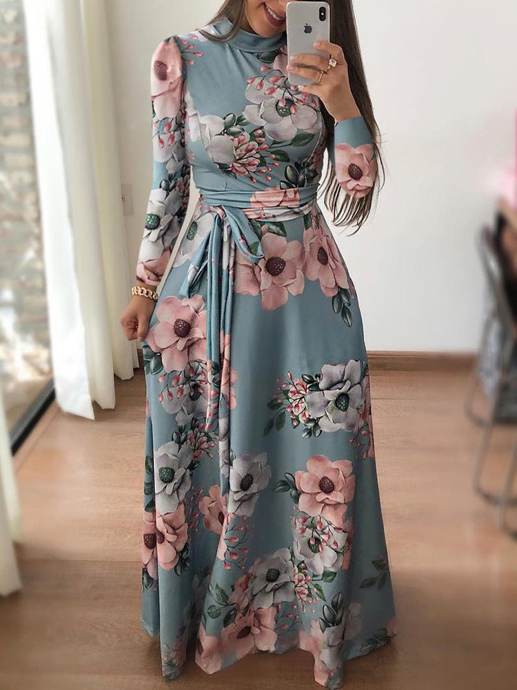 Casual Printed Lace up Maxi Dress