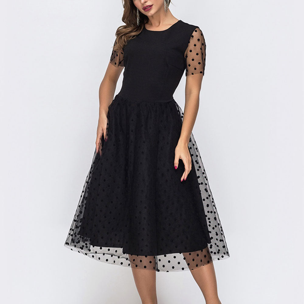 Fishnet Short Sleeve Black French Dress