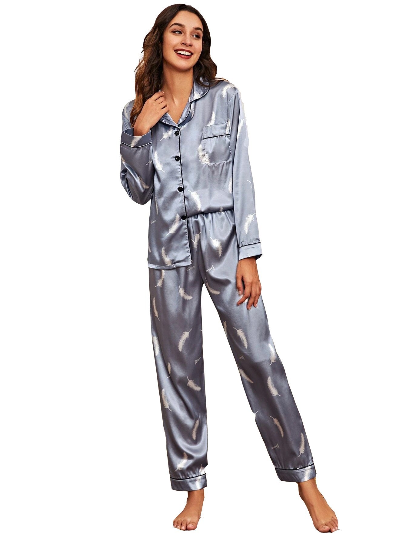 Home Wear Cardigan Long Sleeve Pajama Suit