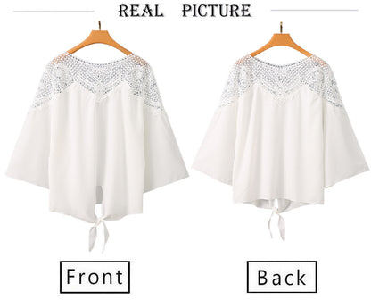Loose round Neck Lace Top with 3/4 Sleeve