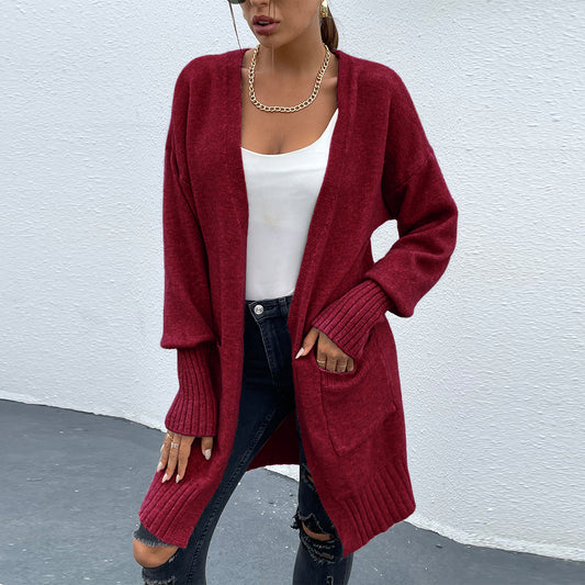 Loose knitted burgundy cardigan