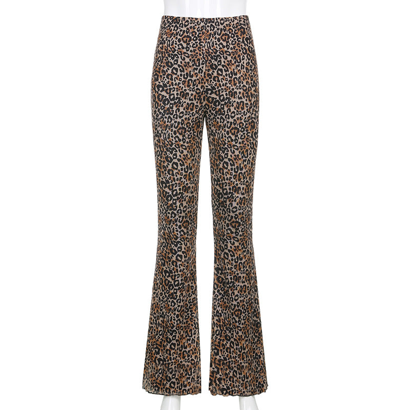 Leopards trend high waist casual slim pants with bell-bottoms