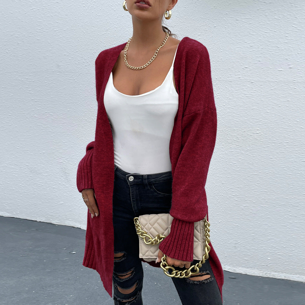 Loose knitted burgundy cardigan