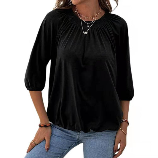 Loose round neck casual smocking tee