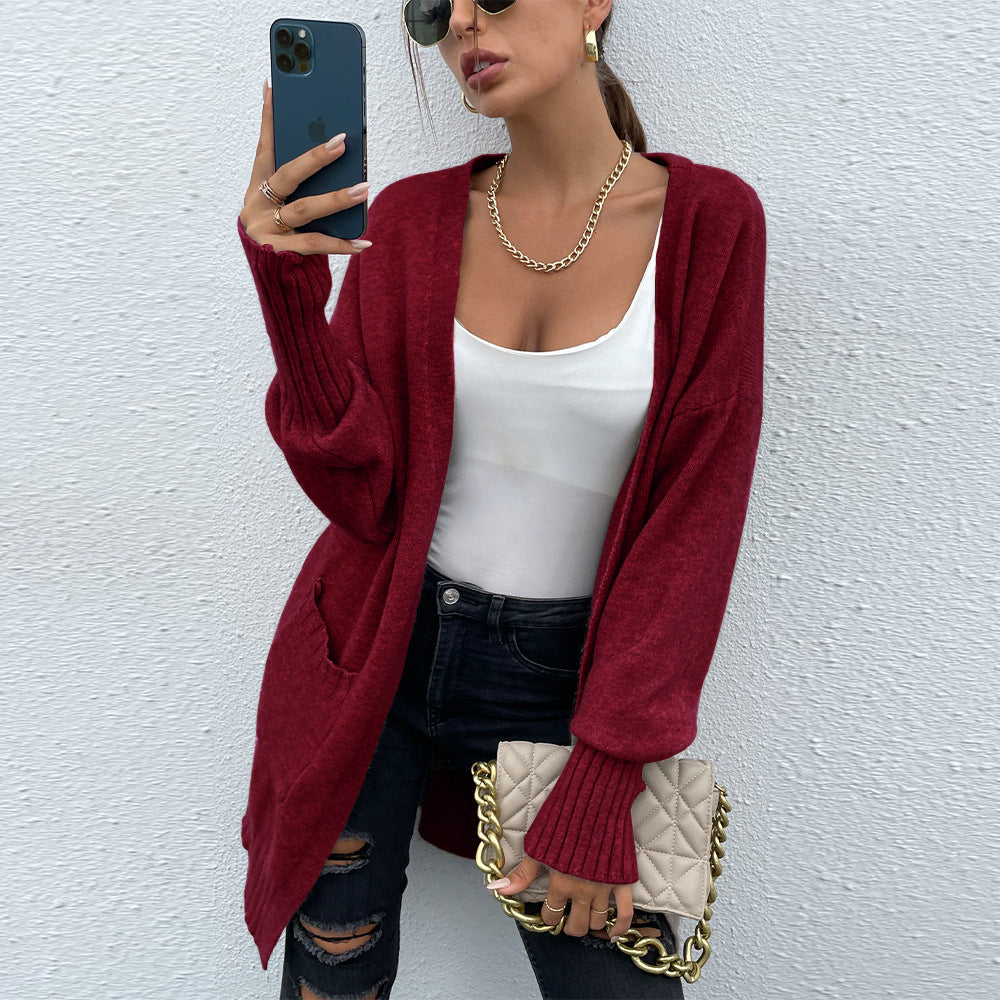 Loose knitted burgundy cardigan